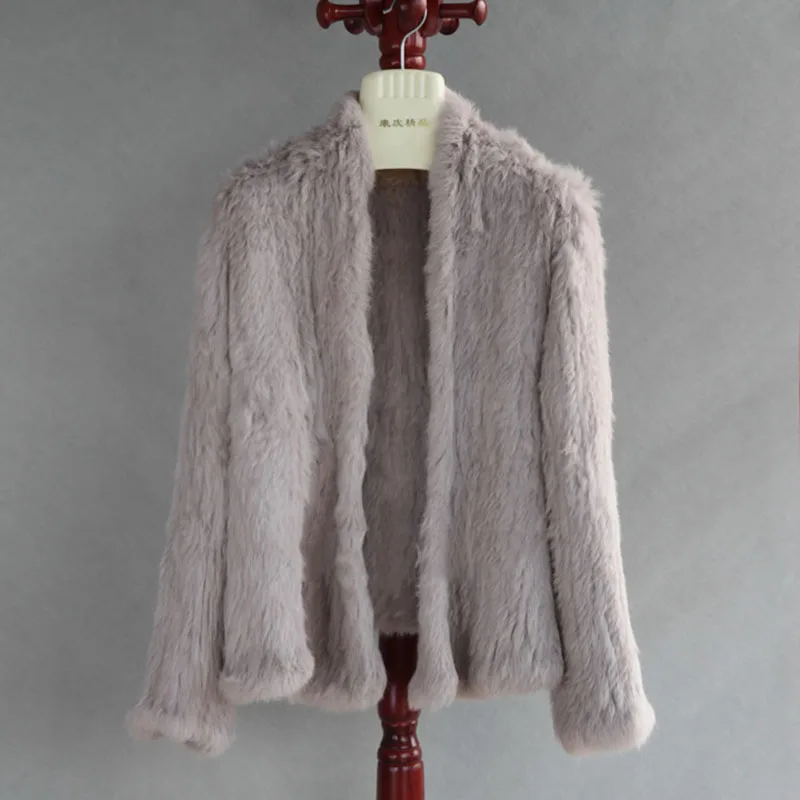 2022 Fashion knitted Real Rabbit Fur Coat Female Long Sleeve Winter Warm Genuine Fur jacket Women Knitting Outwear Jackets