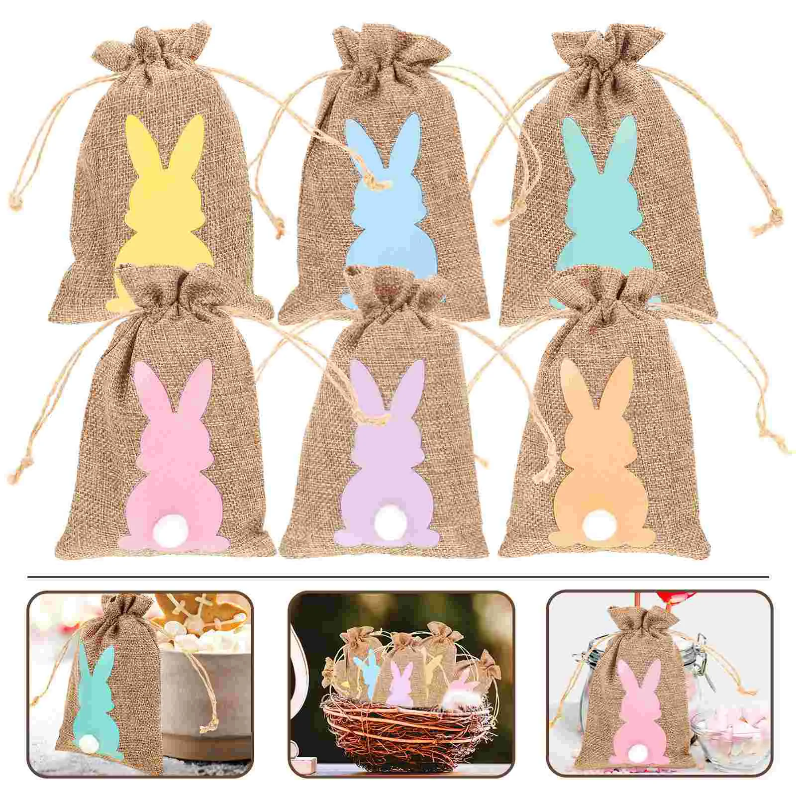 

Easter Gift Drawstring Candy Rabbit Burlap Bunny Jewelry Linen Treats Favor Wrapping Holiday Packing Party Treat Jute Snack