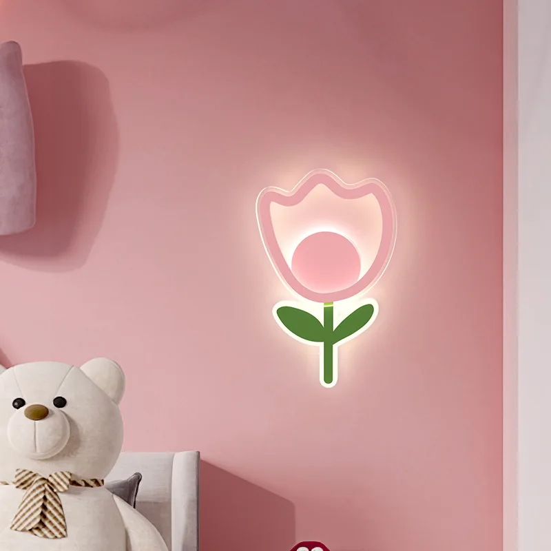 Acrylic Tulip Flower Wall Lamp Warm Creative Girls Bedroom Bedside Lamp 3 Color Dimming Heart Shaped Led Wall Lights Home Decor