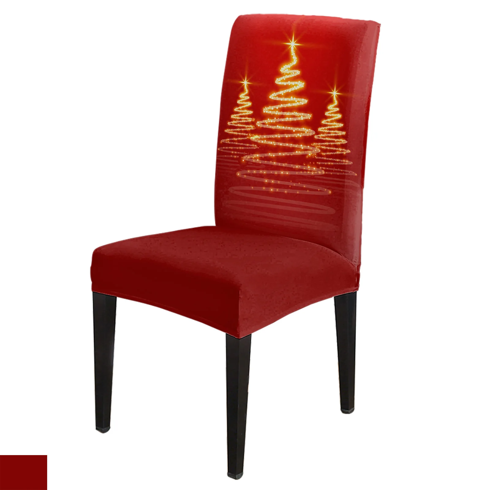 

Christmas Tree Red Gold 4/6/8PCS Spandex Elastic Chair Case For Wedding Hotel Banquet Dining Room