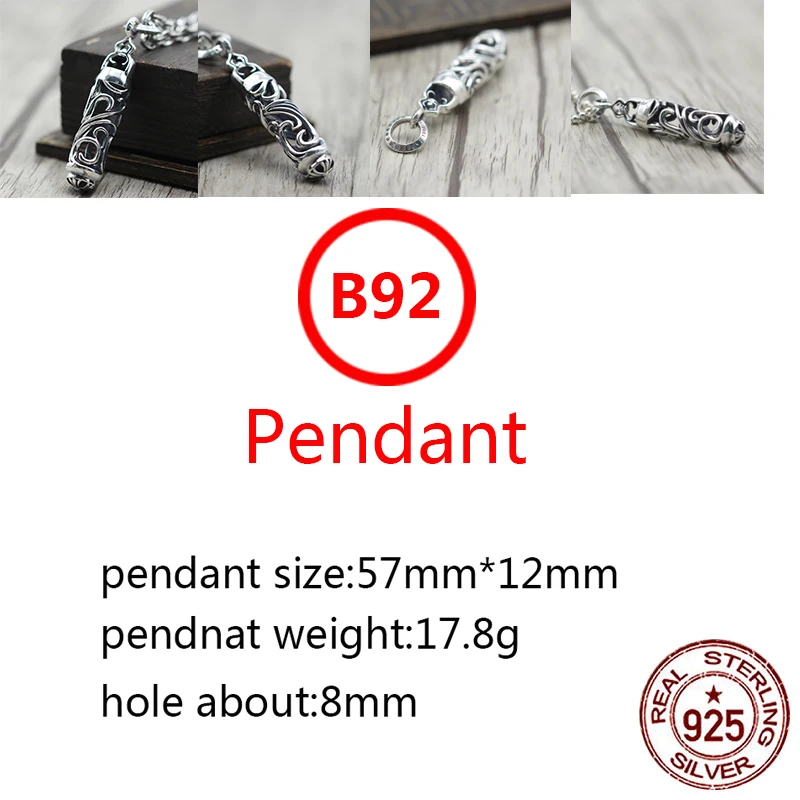 

B92 S925 sterling silver pendant retro personality cross flower cylindrical hollow shape wild pendant punk hip-hop style gift