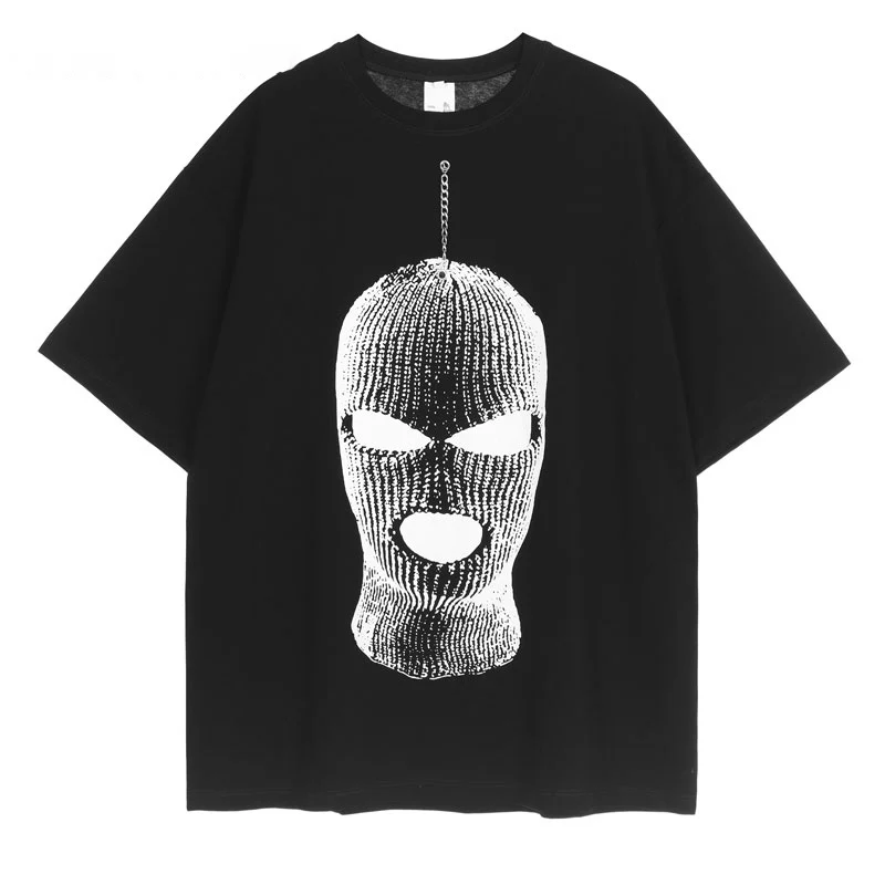 

Футболка мужская в стиле хип-хоп, Готическая уличная одежда, топ с рисунком маски, Повседневная хлопковая Футболка в стиле Харадзюку с корот...