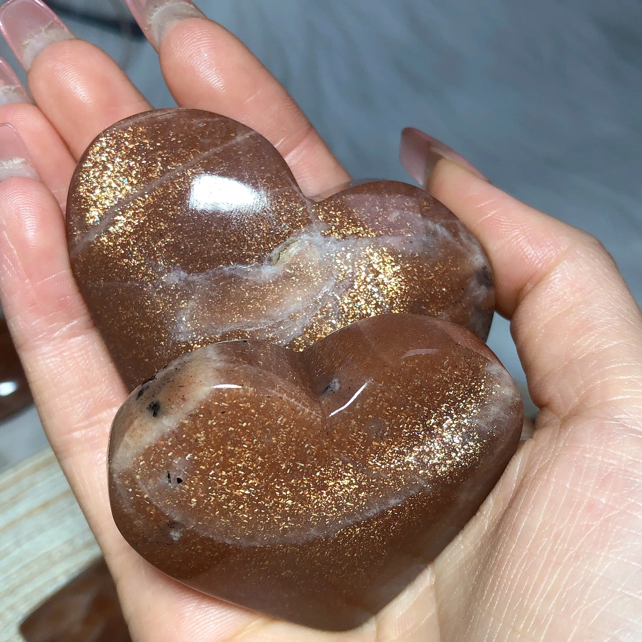 Натуральные кристаллы Sunstone смешанный лунный камень сердце радуга вспышка