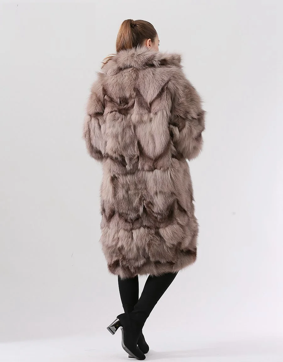 Fashion Real Fox Fur Long Coat For Women Winter Thicken Warm Loose Jacket Real Fur Cold-Resistant Outerwears Ladies Streetwear