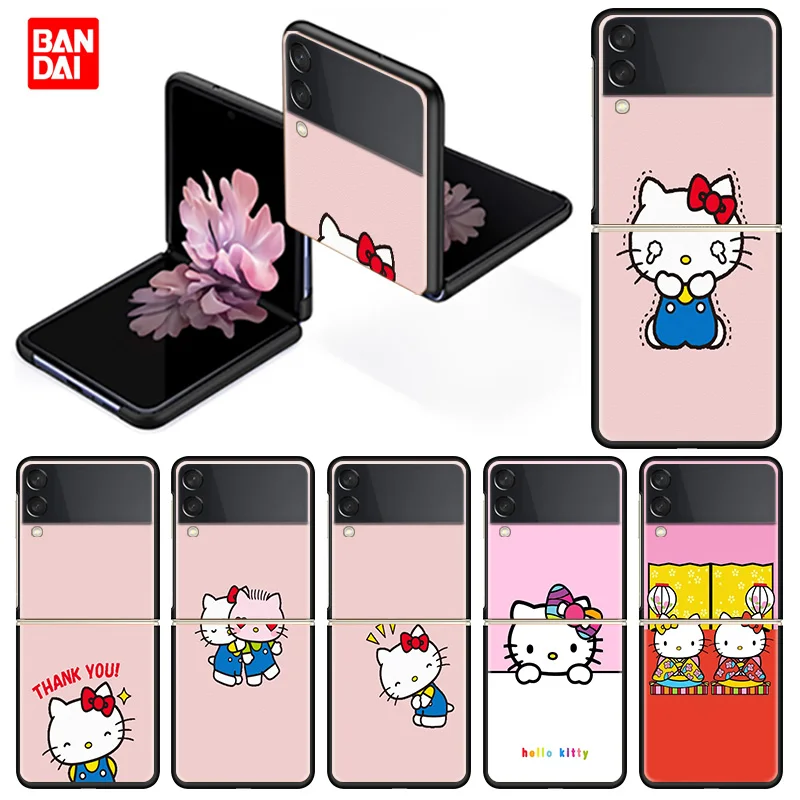 

Hello Kitty Kawaii Phone Case For Samsung Galaxy Z Flip Flip3 Zflip Zflip3 5G Matte Cover Luxury Plastic Thin Casing Black