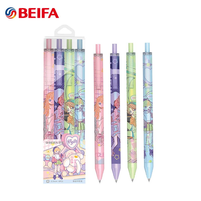 

BEIFA 4pcs Dream Girl Retractable Gel Pen Cute Gel Ink Pen Kawaii Press Ball Pen Bullet Tip 0.5mm for Stationery School Supplies