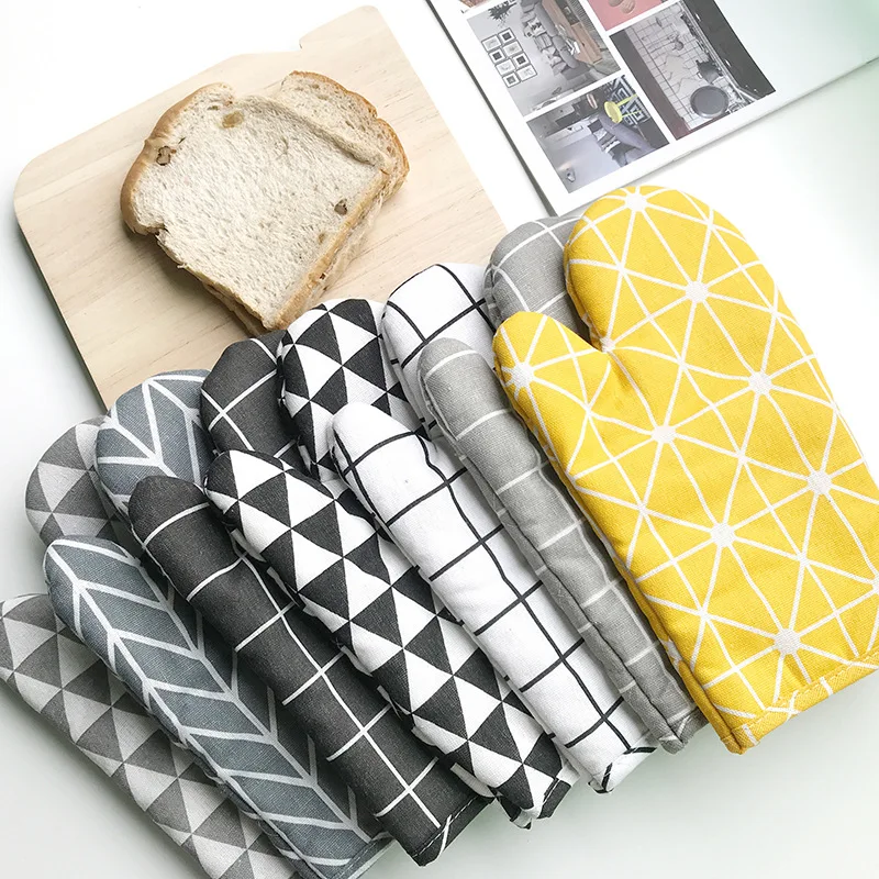 

Oven Anti-scalding Kitchen Baking Gloves Cotton Insulated Heat Resistant Oven Mitts Glove Microwave Hand Clip Non-slip Gloves