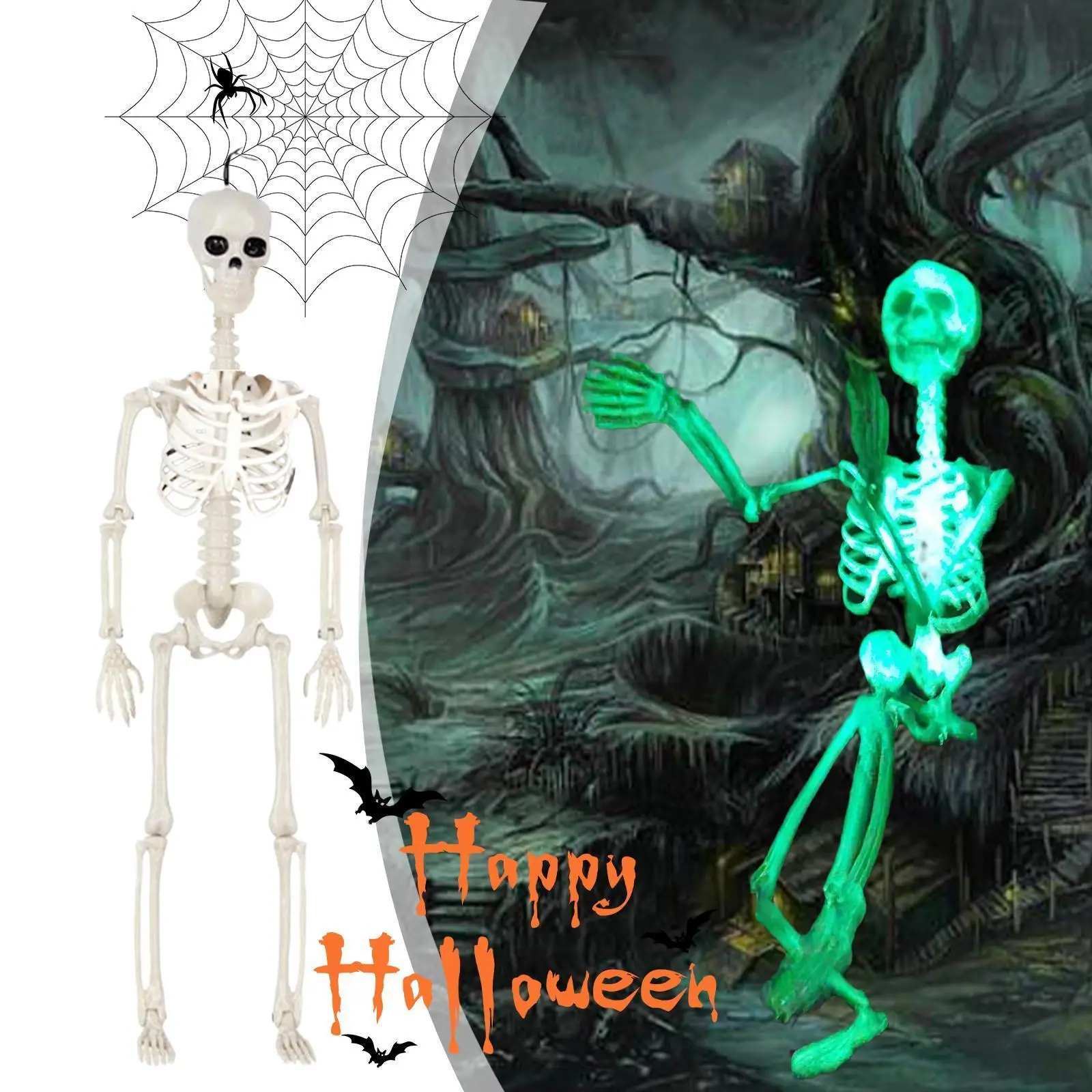 

70/90cm Halloween Skeleton Glow In The Dark Plastic Luminous Hanging Props Decor Haunted House Skeletons Halloween Spooky P Z5z6