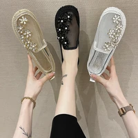 crystal lace mesh loafers womens shoes comfortable breathable hiking shoes 2022 summer ladies fashion slip on ballet flats