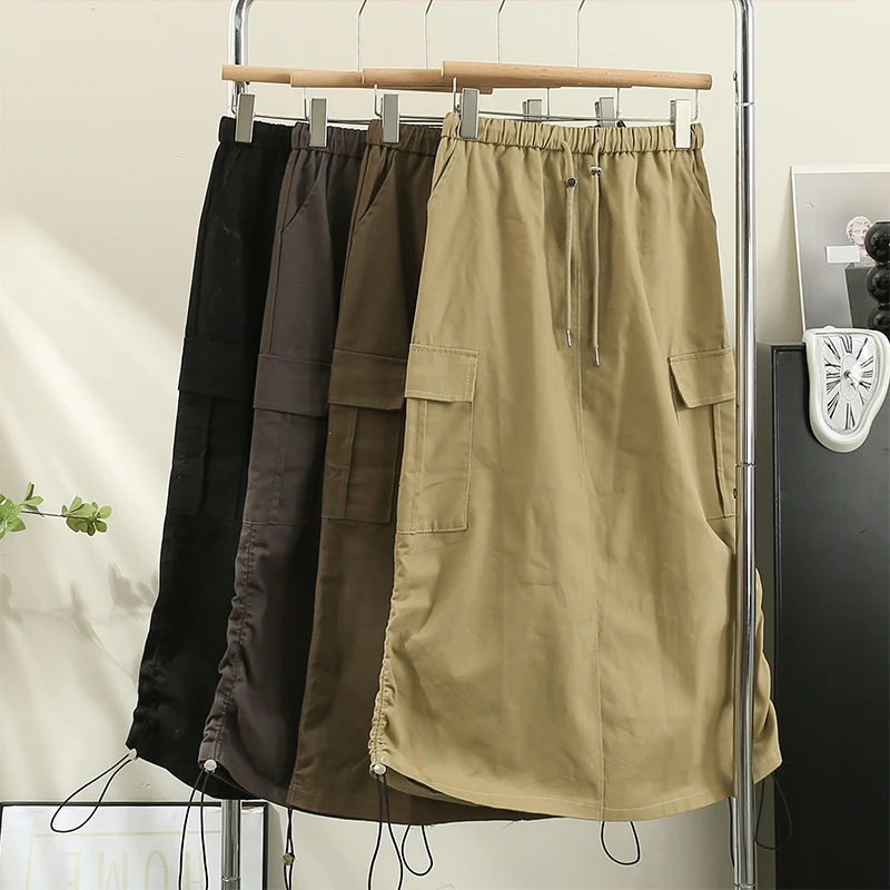 

Женская длинная юбка на завязках, Повседневная Свободная юбка-карго в американском стиле с высокой талией, Y2k, на осень и лето, 2023