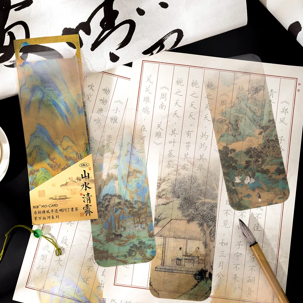 

5 Pcs/set Vintage Chinese Style Bookmark PET Paper Reading Book Mark Retro Message Card Bookmarks Stationery Supplies