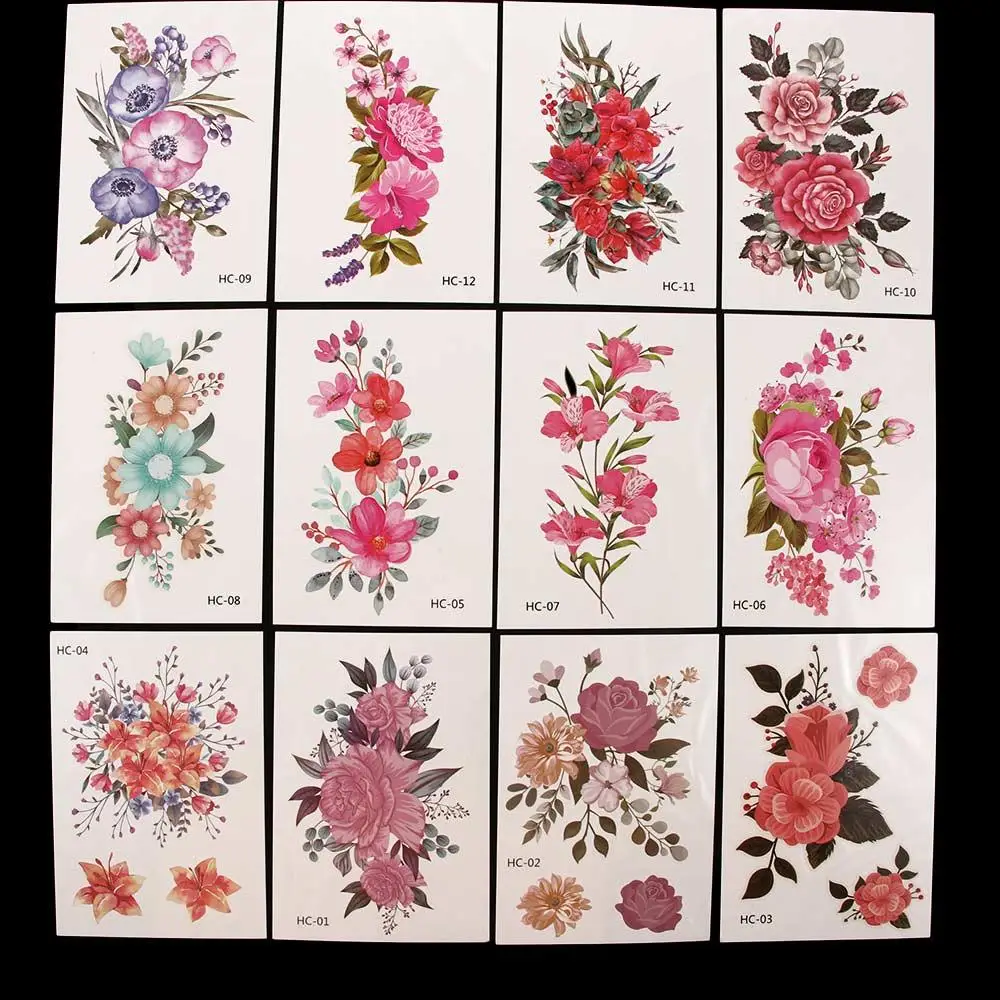 

12Pcs Colorful Flowers Temporary Tattoo Stickers Waterproof Fake Tattoos for Arm Leg Art Body Art Disposable Tattoo Stickers