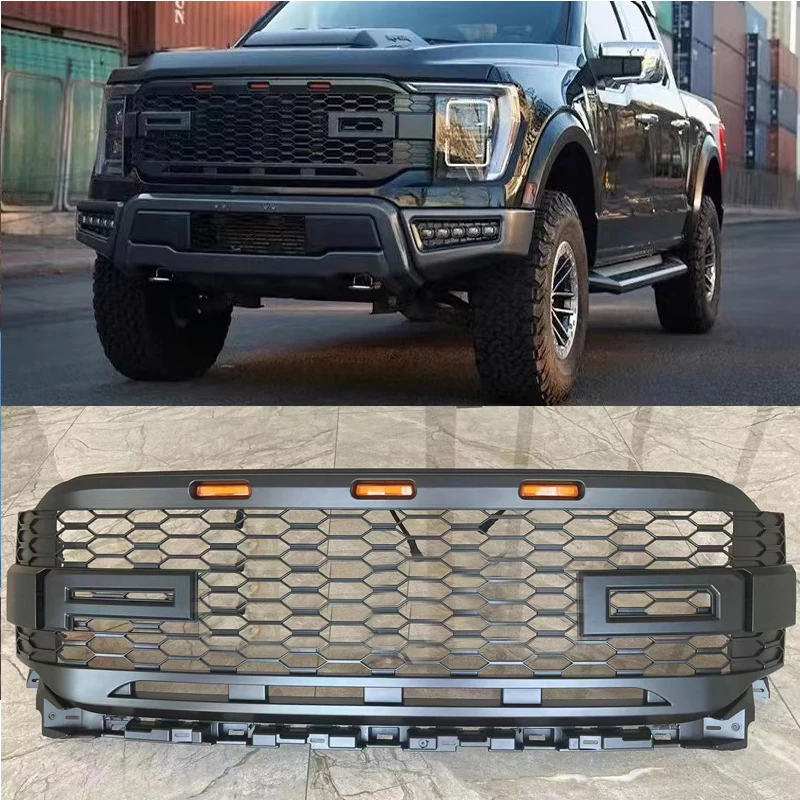 

4x4 Car ABS Grill Mesh For Ford F150 2021 Raptor Grills Pickup Racing Grille Front Grill Bumper Grilles Cover Truck Parts