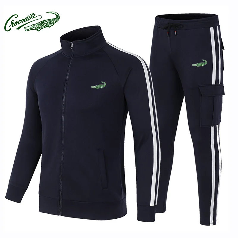 Two-piece spring and autumn suit casual sportswear suit 20212 autumn pants suit men's sweater solid color hooded sports