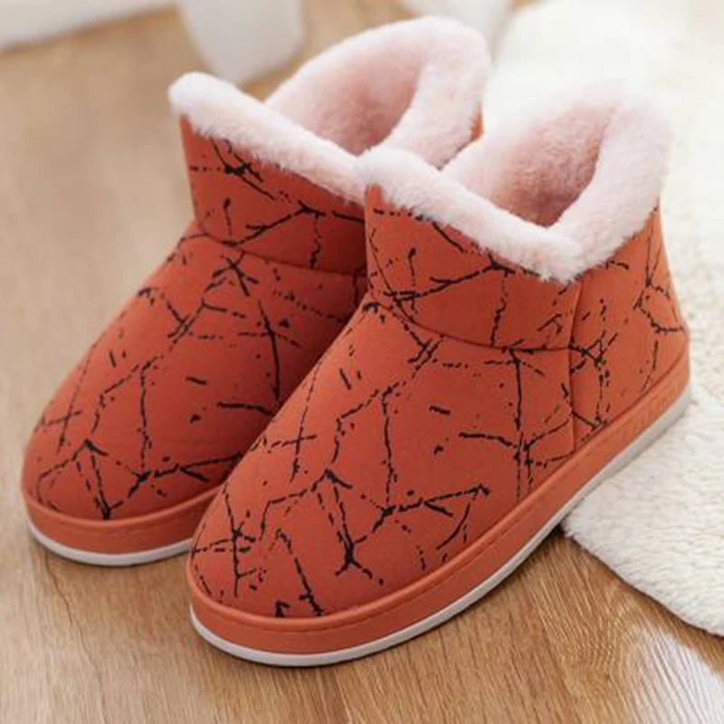 

ASILETO Women Boots Round Toe Flat Heel Flock Slip On Classics Comfortable Size 36-43 Red Green Non Slip Warm Indoor Winter F12