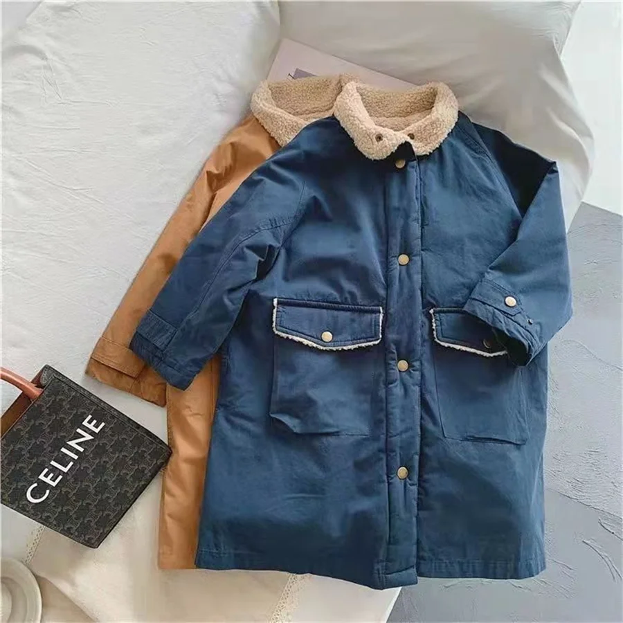 Детская Толстая длинная пуховая куртка однотонная для девочек и мальчиков с