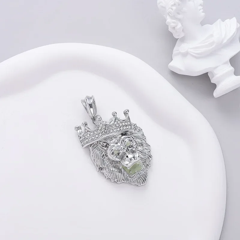 Модное ожерелье с полным бриллиантом креативная корона голова льва кулон