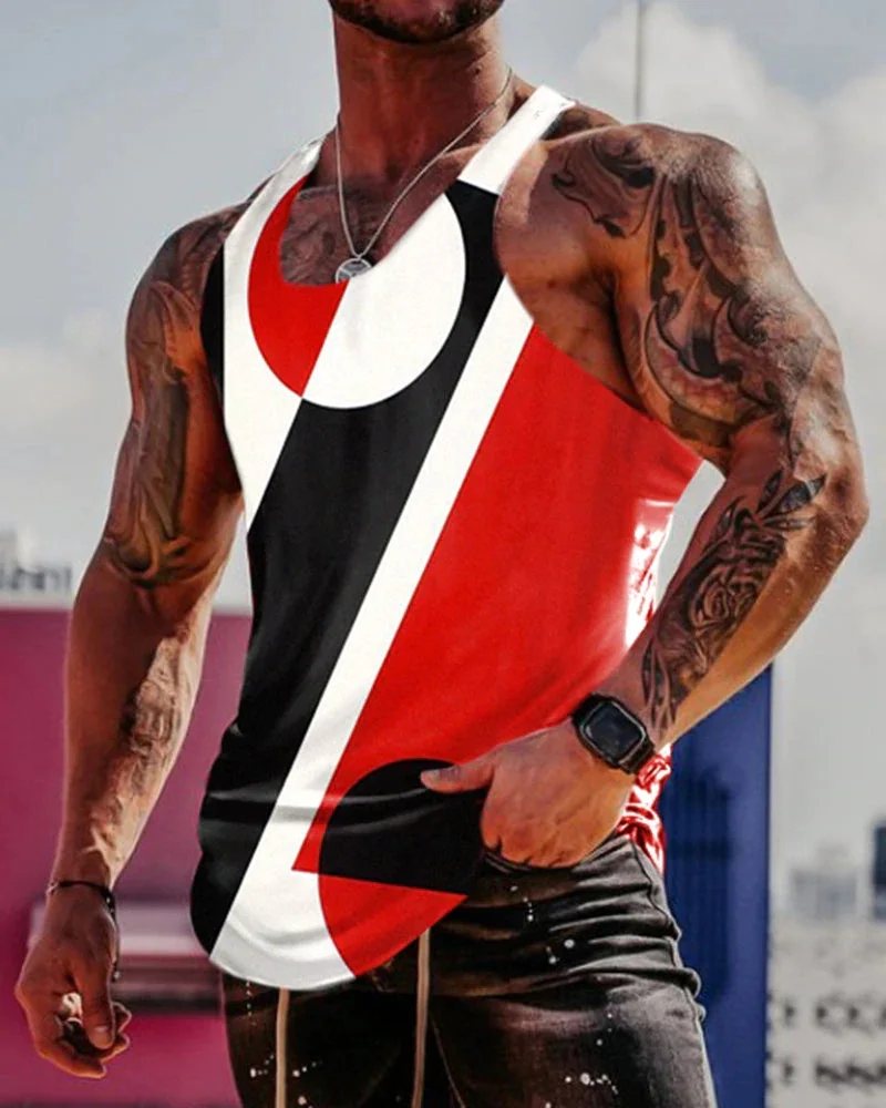 Everyday T-Shirts Sleeveless Tank Top Men Vest 3D Digital Patchwork Print Summer Color Block Quick Dry Podk
