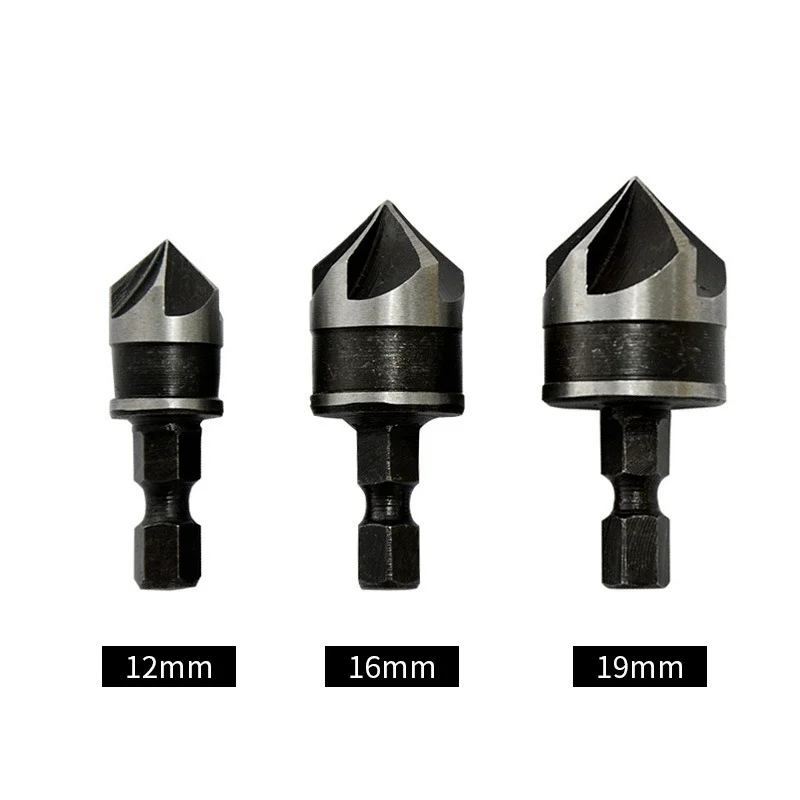 

New 82 Degrees Chamfer Drill Bit Set 12/16/19mm 5 Flute Woodworking Drill Bit Cutter Countersink Drill Bit Set Metal Drilling