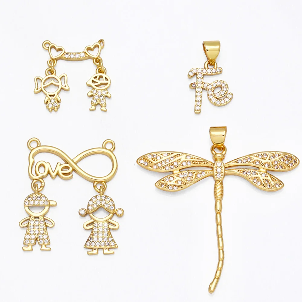 

OCESRIO Large Dragonfly Necklace Pendant CZ Gold Plated Copper Infinity Love FE Boy Girl Jewellery Crafts Wholesale pdta699