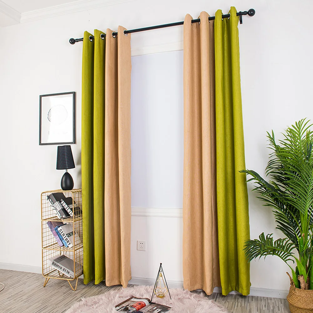 

1pc Splicing Color Shading Curtain Room Blackout Window Simple Perforated Drape for Household Living Room Accessories