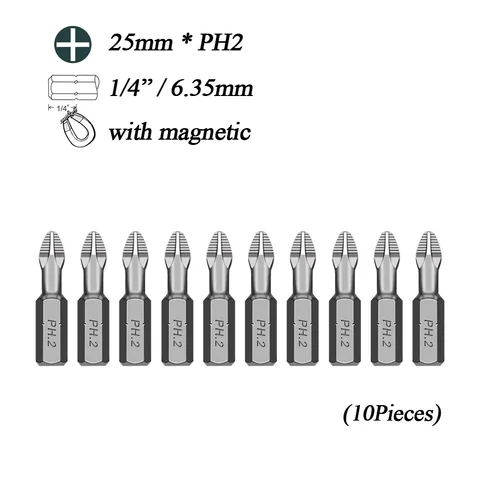 10 шт./лот 25 мм CR-V PZ/PH Pozidrive Phillips биты Шестигранная анти скользящая отвертка Биты магнитные одиночные головки PZ1 PZ2 PZ3 6,35 мм
