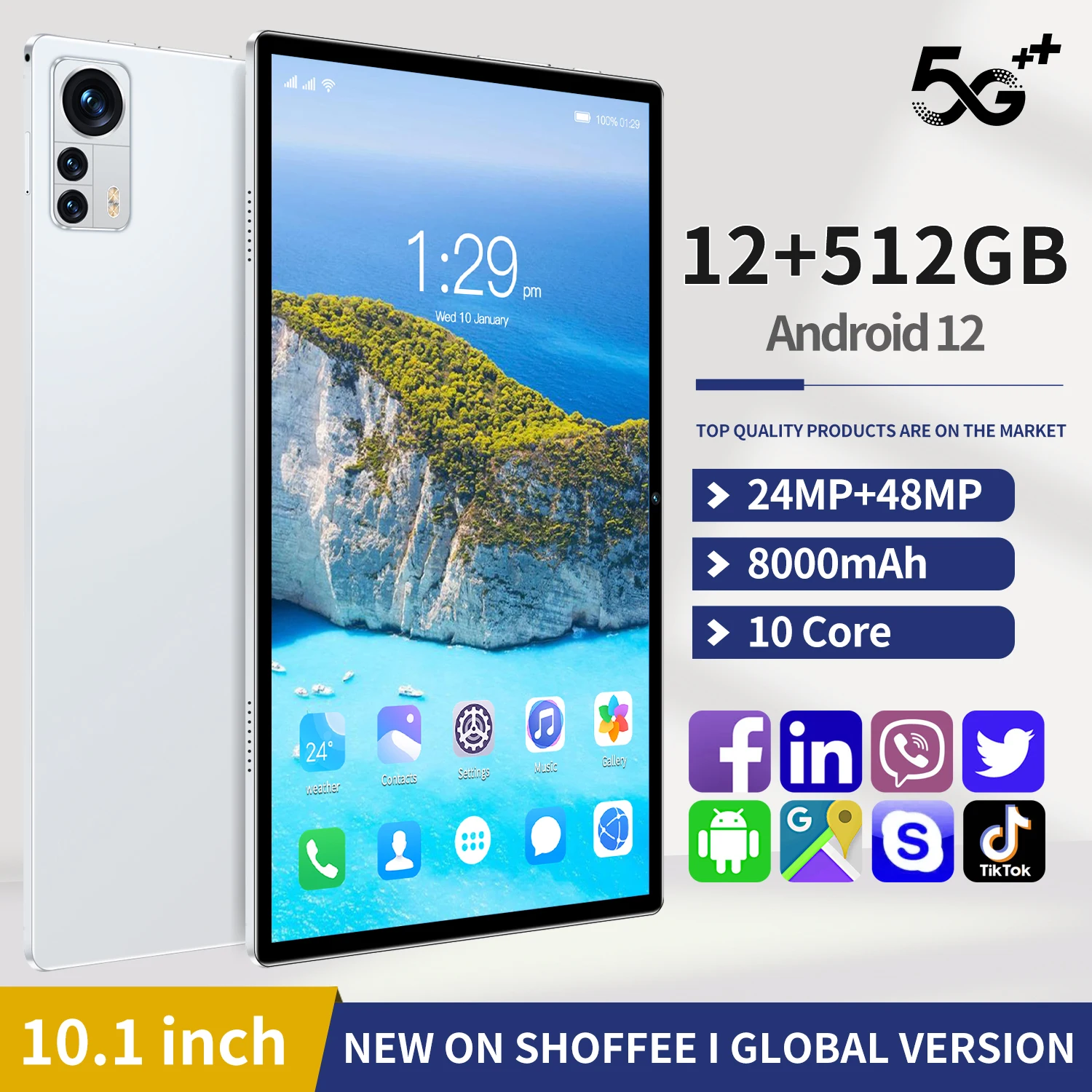 

Планшет Pro на Android 11, восемь ядер, экран 10,1 дюйма, 12 Гб + 512 Гб