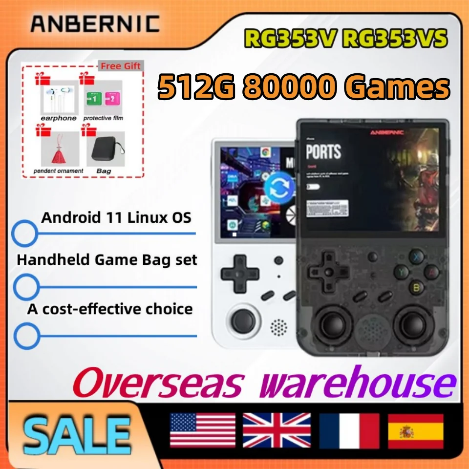 ANBERNIC RG353V 640*480 3.5 INCH Brand-new Original Retro 80000 Game Bag Android 11 20 Simulator 512G PSP Retro game machine