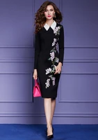 runway fashion women floral embroidery dresses spring autumn long sleeve vestidos elegant office lady work wear vintage party