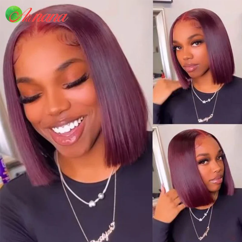 99J Burgundy Straight Bob Human Hair Wigs 4X1 T Part Bob Wigs Cherry Red Short Bob Brazilian Human Hair Wig For Black Women