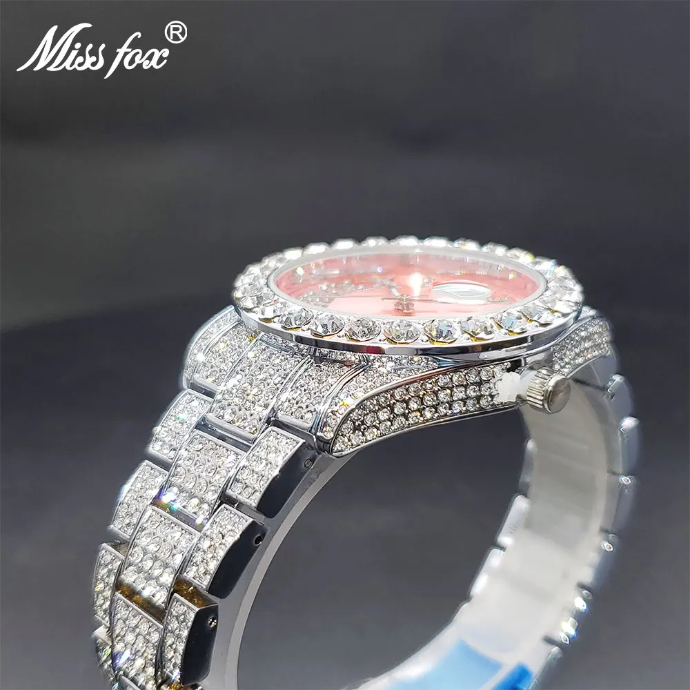 Pink Watch For Women Luxury Cute Large Dial Ladies Quartz Watches With Date Day Display Diamond Party Jewelry Clock Droshipping