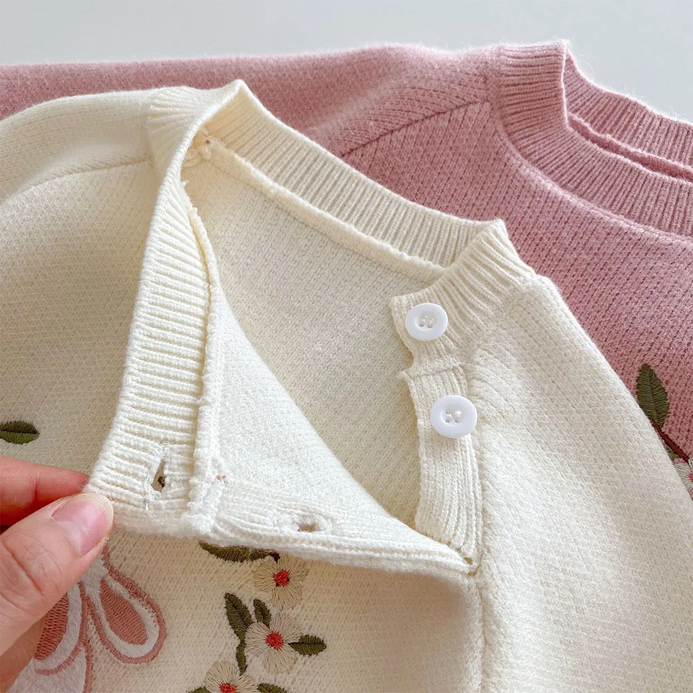 Вязаный свитер для малышей с цветочной вышивкой животных детская одежда