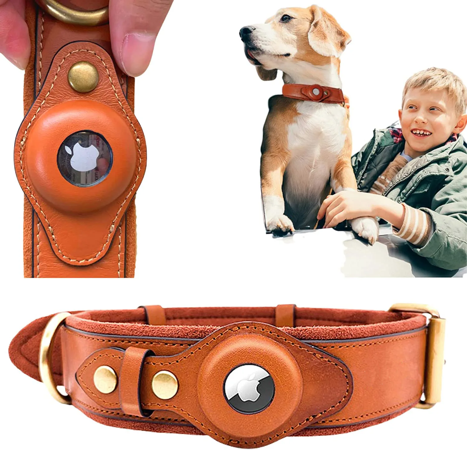 

Loss Leather Heavy Leather Collar Holder Pet Duty Airtag Dog Dog Genuine Airtag And Collar Case Anti Solid