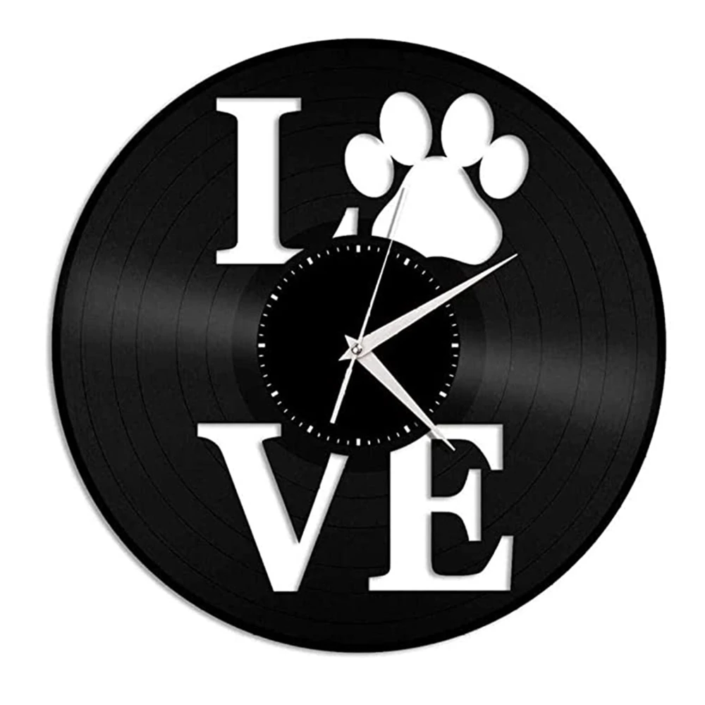

Dog Vinyl Record Wall Clock Dog Breed Silhouette Shadow Wall Hanging Watch Made of Vinyl LP Record For Pet Lover Gift