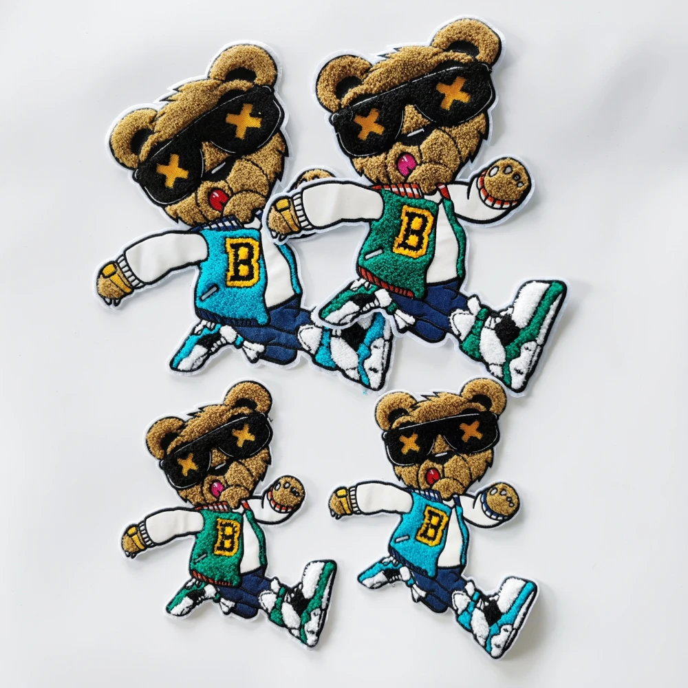 

large embroidery chenille bears patch,running bear cartoon patches for bag badges appliques DIY accessory FF-3046