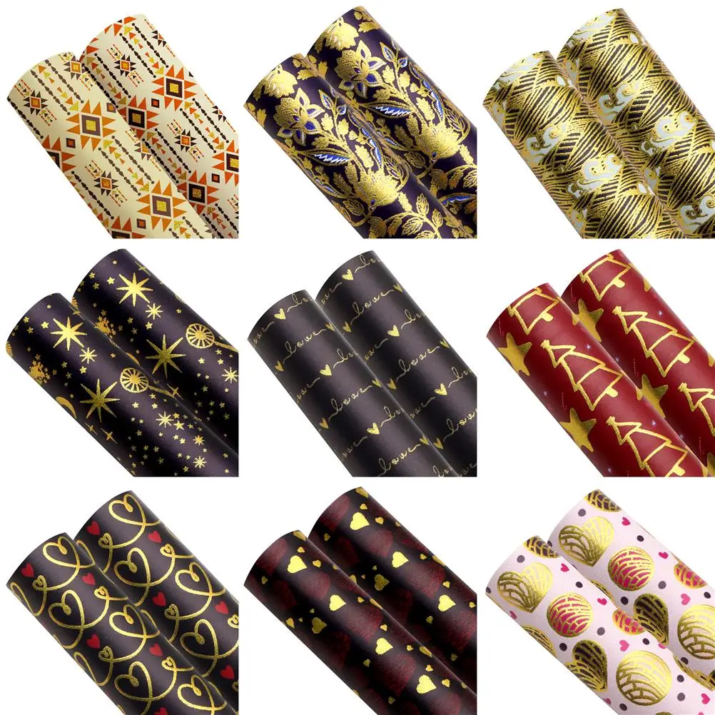 

Geometric 20x33cm Gold Foil Faux Leather Sheets Printed Synthetic Leather Fabric for DIY Earrings Bows Crafts