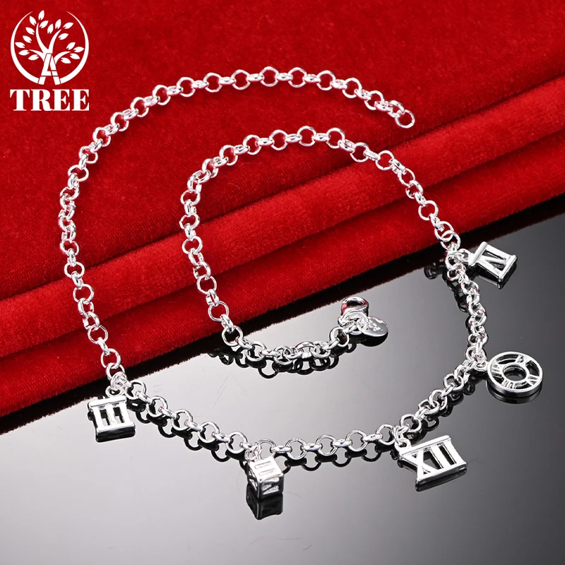 

ALITREE 925 Sterling Silver Trendy Roman Numerals Chain Necklaces For Women Party Birthday Wedding Accessories Fashion Jewelry