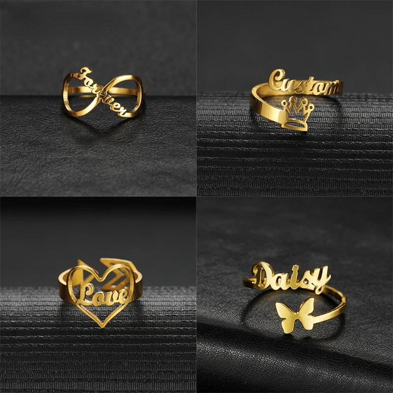 

Family Rings for Men Women Custom Double Name Ring Personalized Jewelry Stainless Steel Adjustable Couple Heart Rings Gift