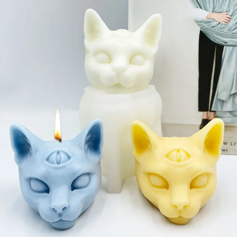 Силиконовая форма для свечей с кошачьей головой трехугольная кошачья