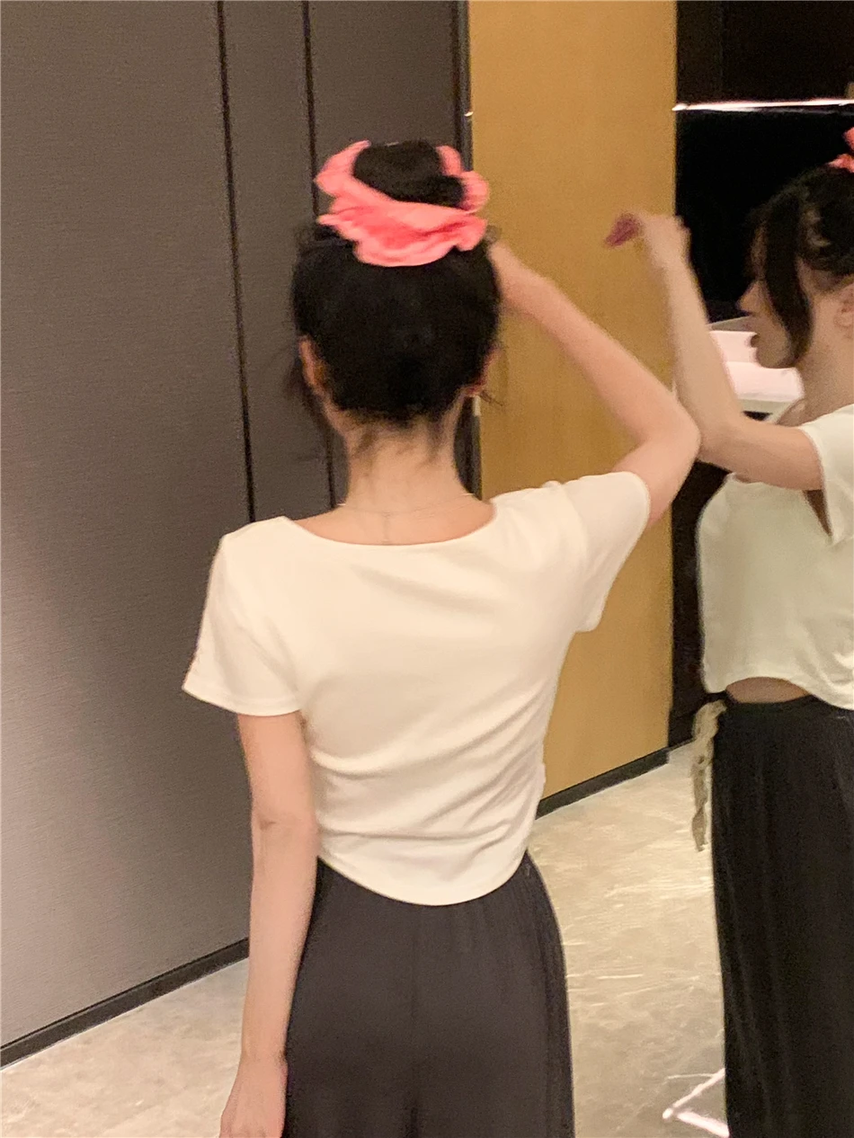 Футболка с квадратным воротником и коротким рукавом женская летняя Новинка