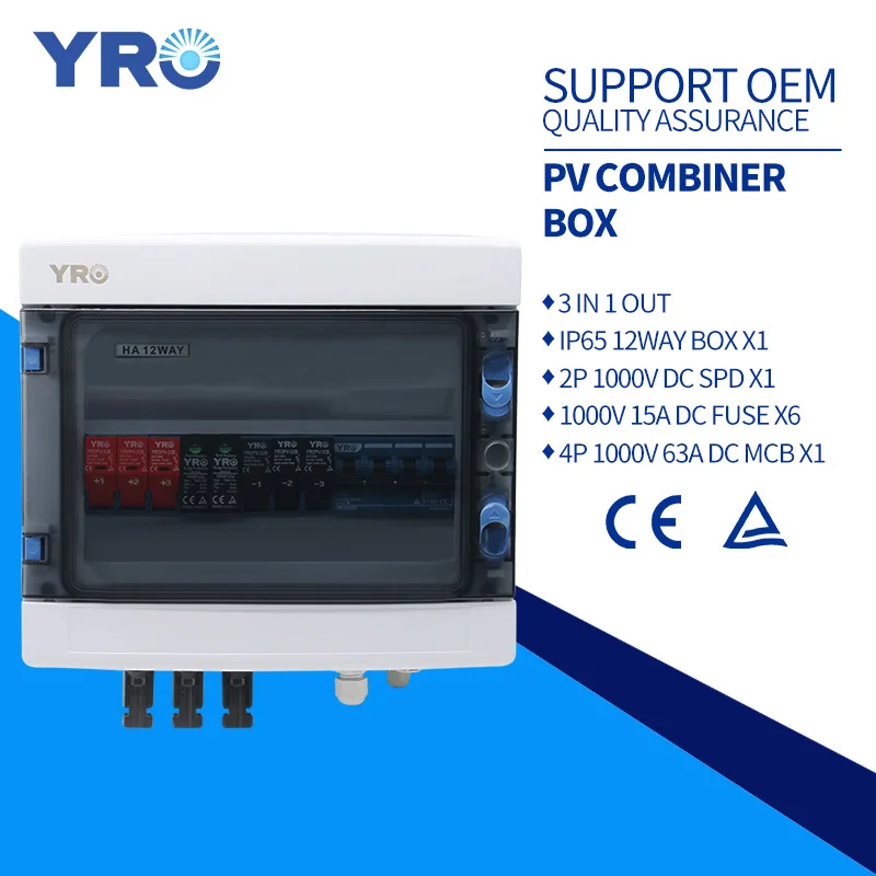 YRO 3 In 1 Out 1000V Solar PV Combiner Box With MCB SPD Fuse Box For Solar Panel Pv System Household Application