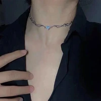 goth egirl aesthetic heart crystal wave wing pendant necklace for women cute chains grunge choker collar indie collier jewelry