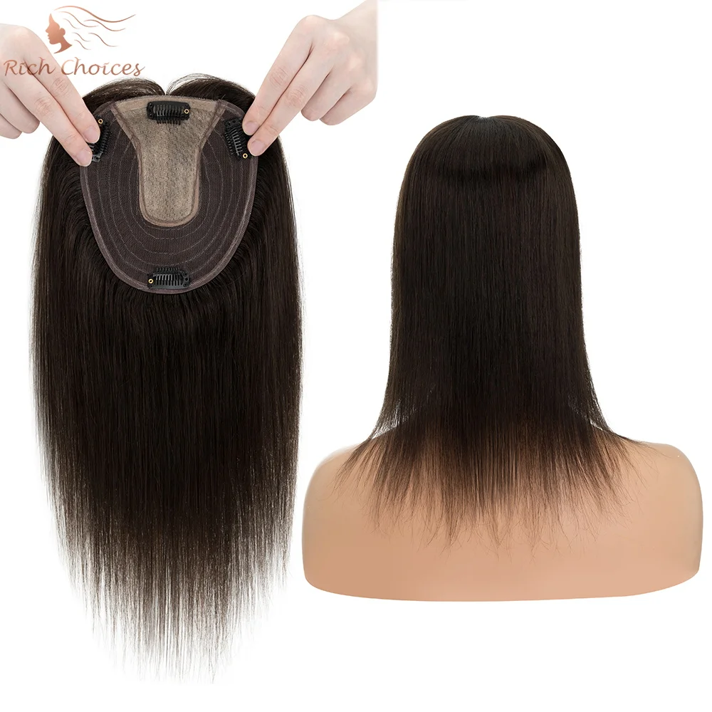 Rich Choices 13x15cm Human Hair Toppers Lace & Silk Base Women Hairpieces Clip In Hair Extensions Natural Wig For Hair Volume