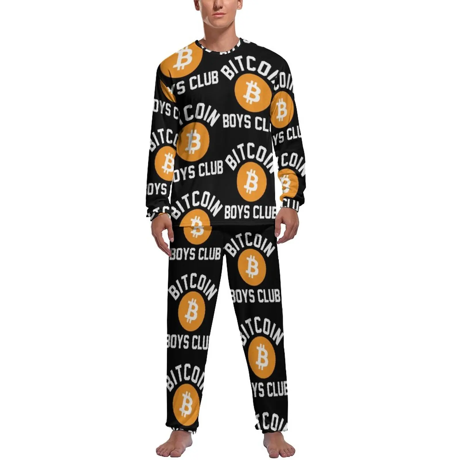 

Биткоин пижамы мужские Мальчики клуб цифровая валюта женская зимняя с длинным рукавом комплект из двух частей домашние пижамы на заказ
