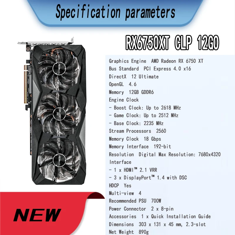 Видеокарта ASROCK AMD Radeon RX 6750 XT Challenger Pro, 12 Гб OC, 192 ...