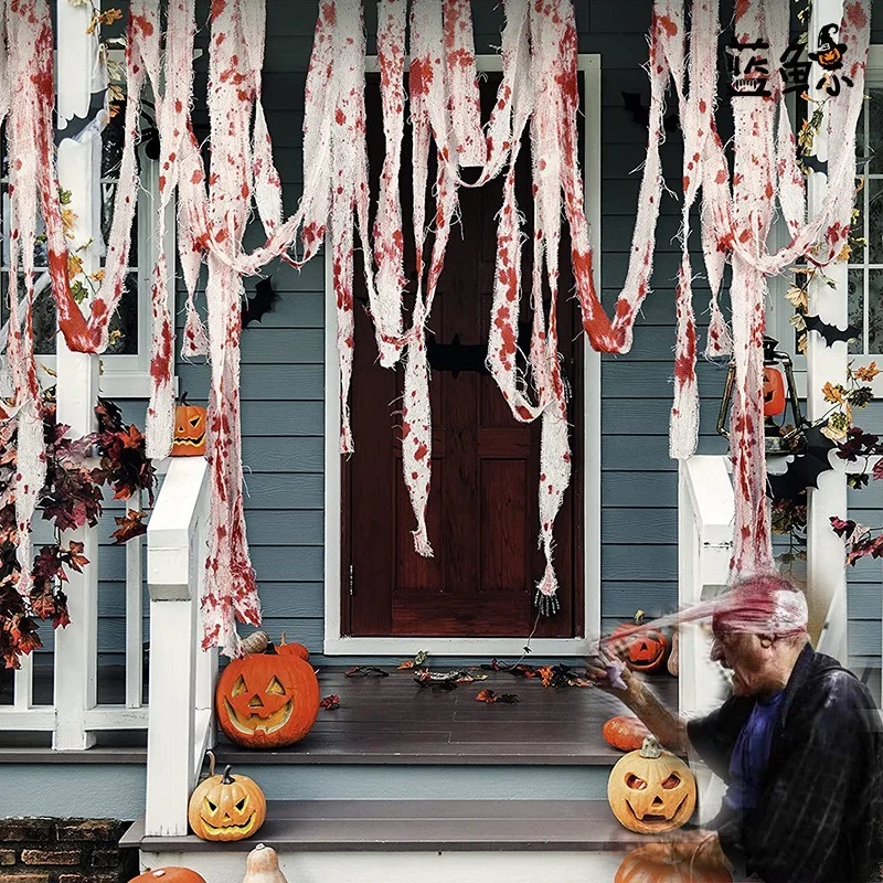

Haunted House Horrible Blood Gauze Cloth Halloween Creepy Decor Cloth Scary Drape Windows Wall Gauze Home Party Supplies