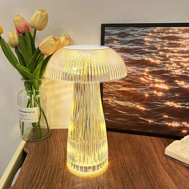 

LED Crystal Table Lamp Touch Dimmable Decorative Atmosphere Light Transparent Jellyfish Desk Lamp For Bedroom Decor Reading Lamp