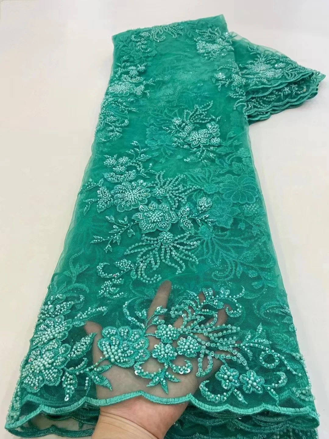 

New French Tulle Lace Fabric 5 Yards 2023 High Quality Nigerian Wedding Luxury Beads Sequins Embroidery African Lace