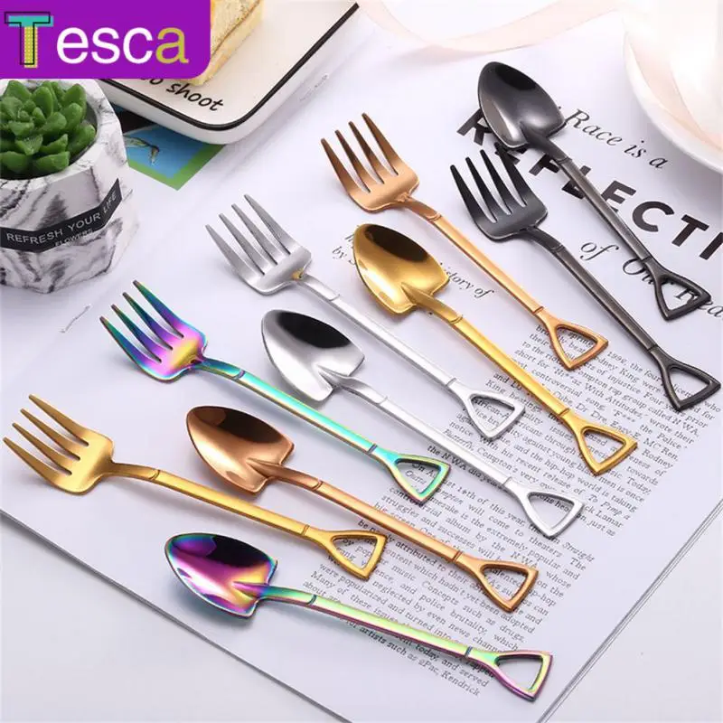 

Stainless Steel Coffee Fork Spoon Spatula Shaped Practical High Quality Dessert Ice Cream Sweet Candy Teaspoon Kitchen Gadgets