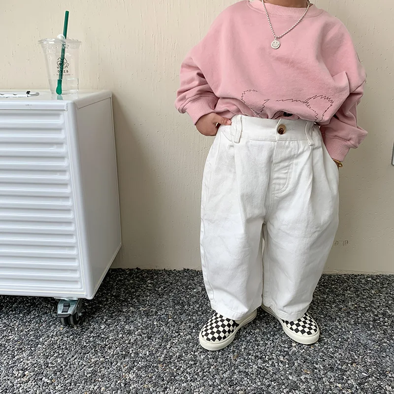 

2022 Spring kids casual pants solid color fashion boys and girls cotton trousers